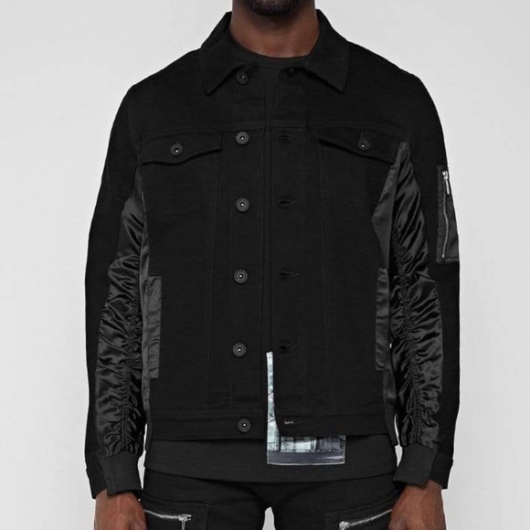 SATIN DENIM JACKET - BLACK - Picture 5 of 5